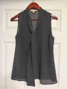 Michael Kors Black & White Polka Dot Sleeveless Tie-Neck Camisole